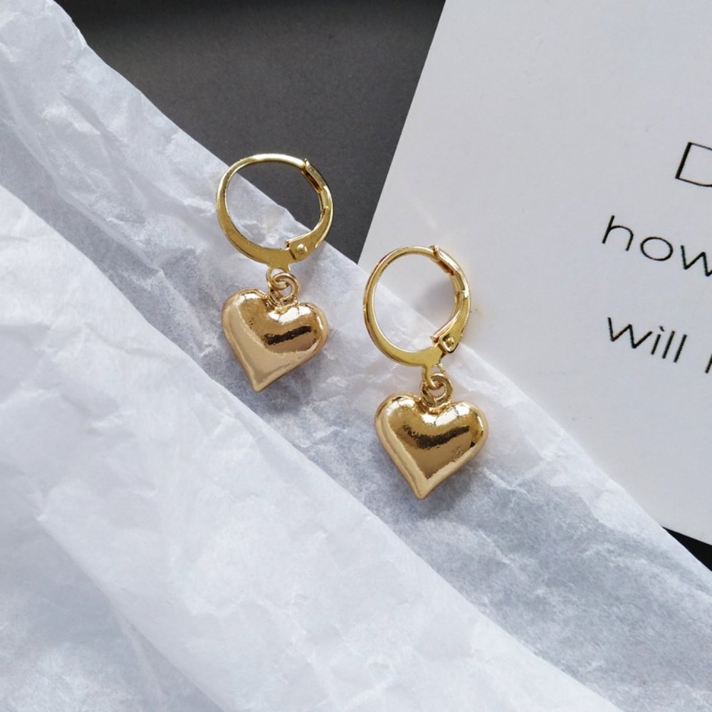 Heart Charm Hoop Earrings - Picture 5 of 7